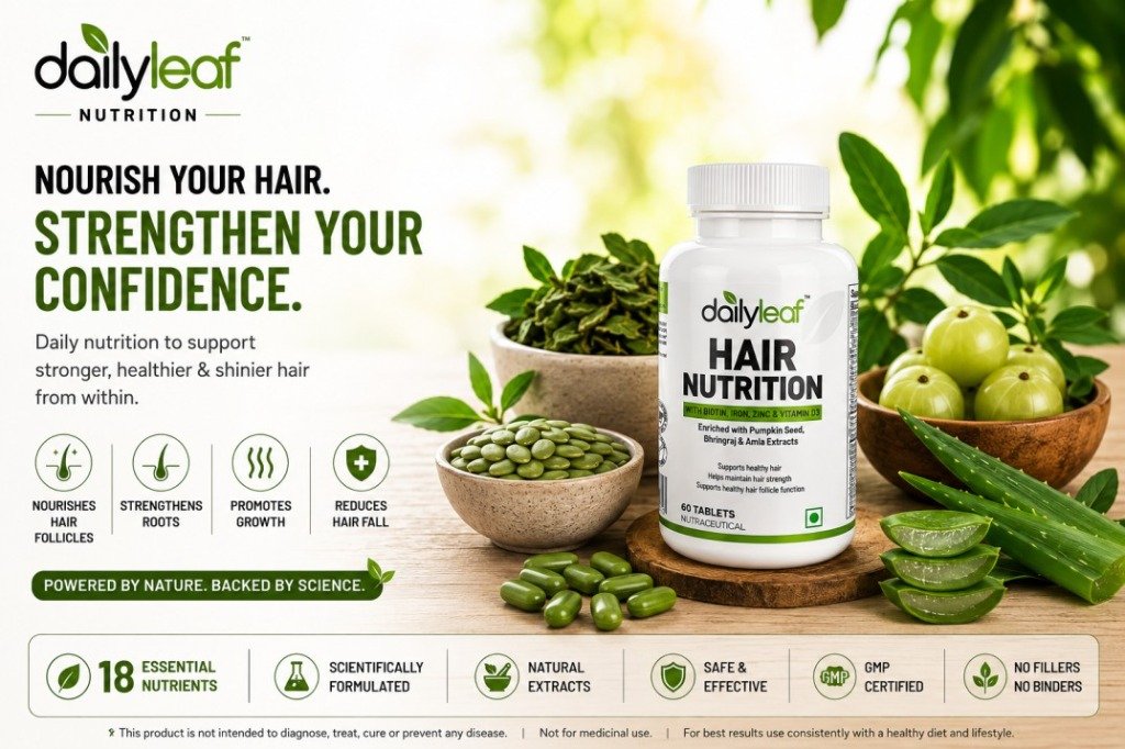 Dailyleaf Hair Nutrition supplement for a healthy hair wellness routine